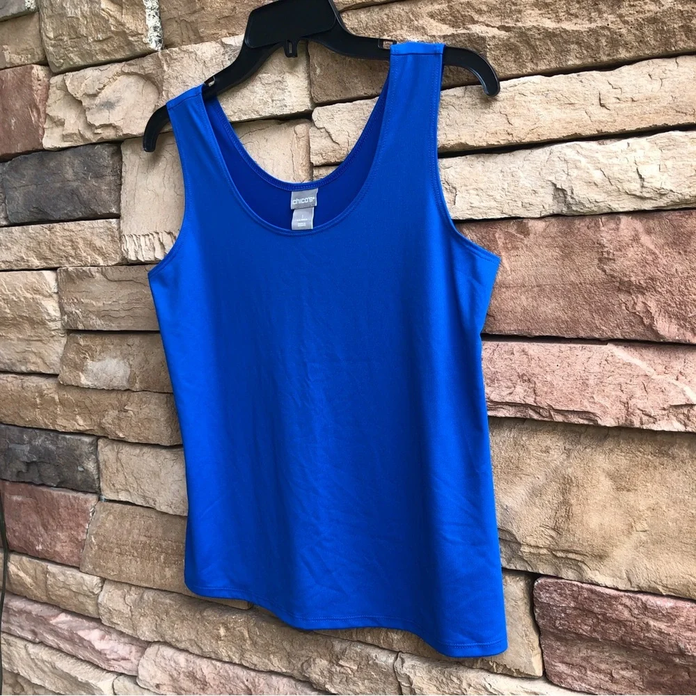 Chico’s blue stretch tank top Like New Medium - Picture 6 of 7